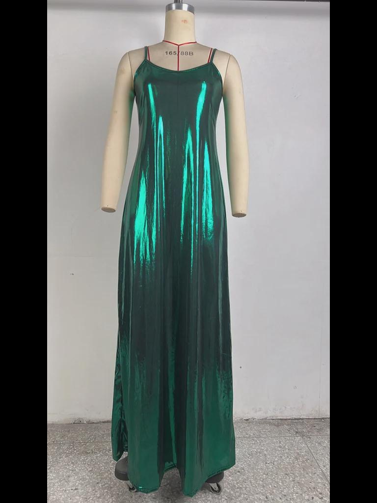 2024 Autumn Metallic A-Line Dress with Sexy Suspenders - European & American Style
