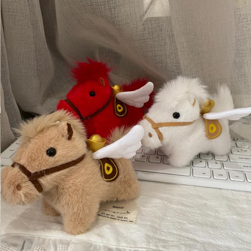 Cute Year Of The Horse Mascot Flying Pony Keychain With Wings Plush Toy For Children