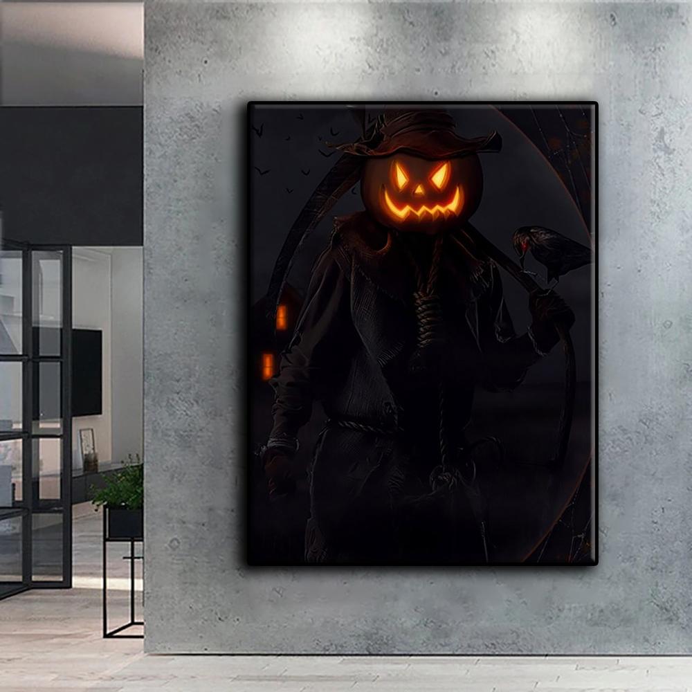 Popular 5D Diy Cross Stitch Halloween Scary Pumpkin Head Man Painting Full Drill Cross-Stitch Crafts Kit Wall Sticker Home Decor