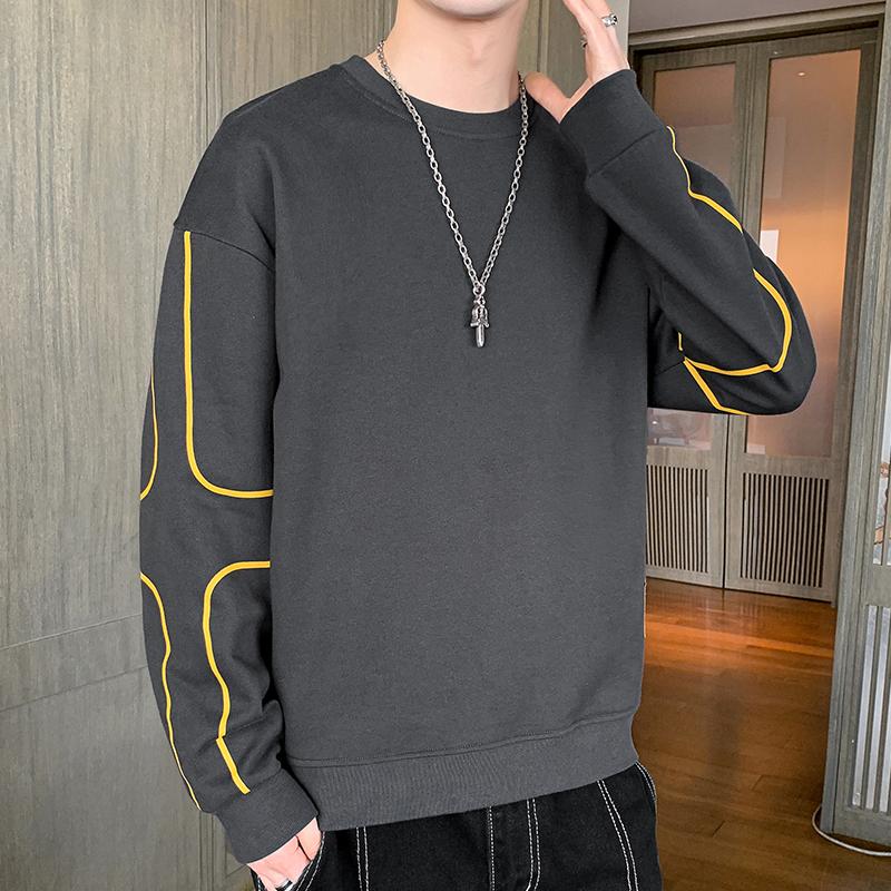 Spring Autumn Round Neck Loose Casual Patchwork Sweatshirt Male Simple Fashion All-match Bottomed Pullover Top
