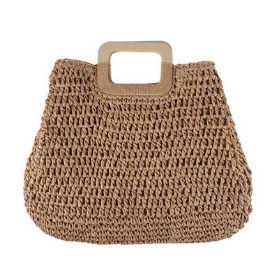 Straw Handbag Wooden Handle Large Capacity Paper Rope Woven Straw Bag New Fashion Summer Vacation Travel Beach Bag
