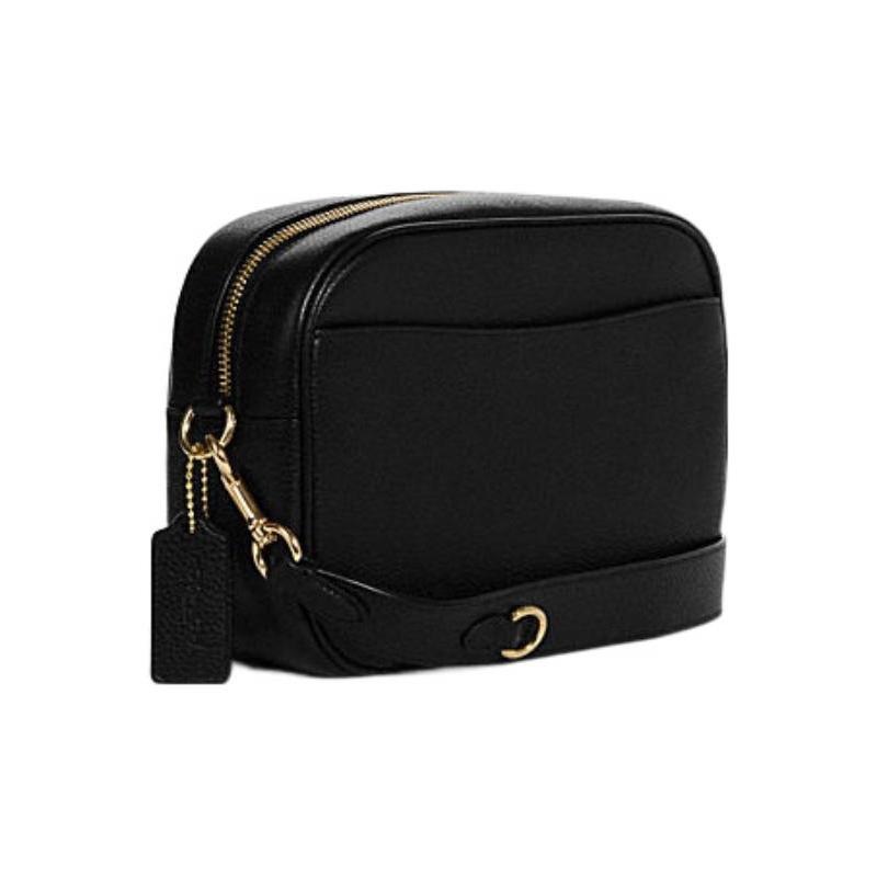 Coach Jamie 24 Solid Color Zipper Pebbled Leather Camera Bag Shoulder Crossbody Bag Women's Black