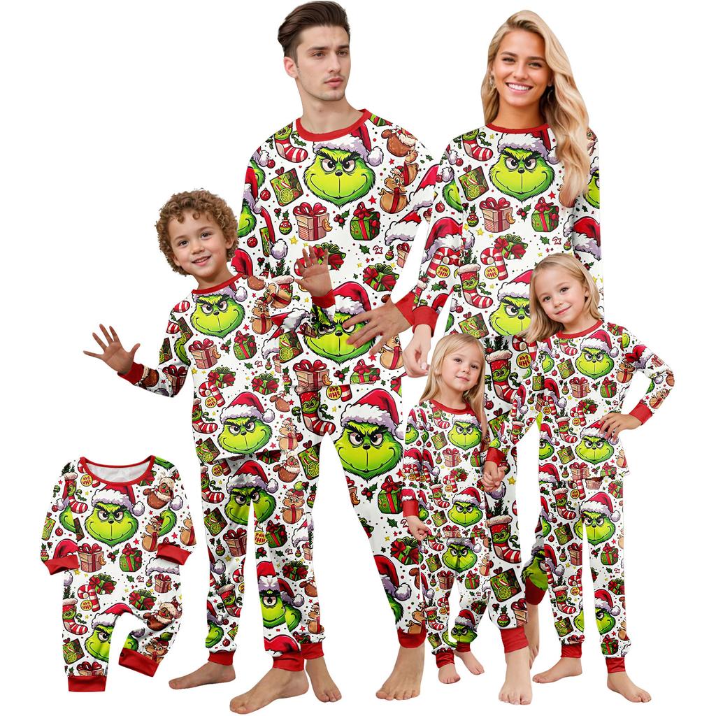 Christmas Print Cute Family Set Pajamas, Home Clothes, Family Set Long Sleeve Top Pants Set