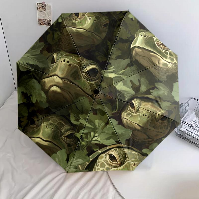 

Green Turtle pattern, automatic folding umbrella, portable and foldable design, 8 ribs, a Christmas or birthday gift.