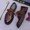 Washed Horse Leather Shoes Men's New Versatile Round Head Thick Heel Lace-up Goodyear Leather Shoes