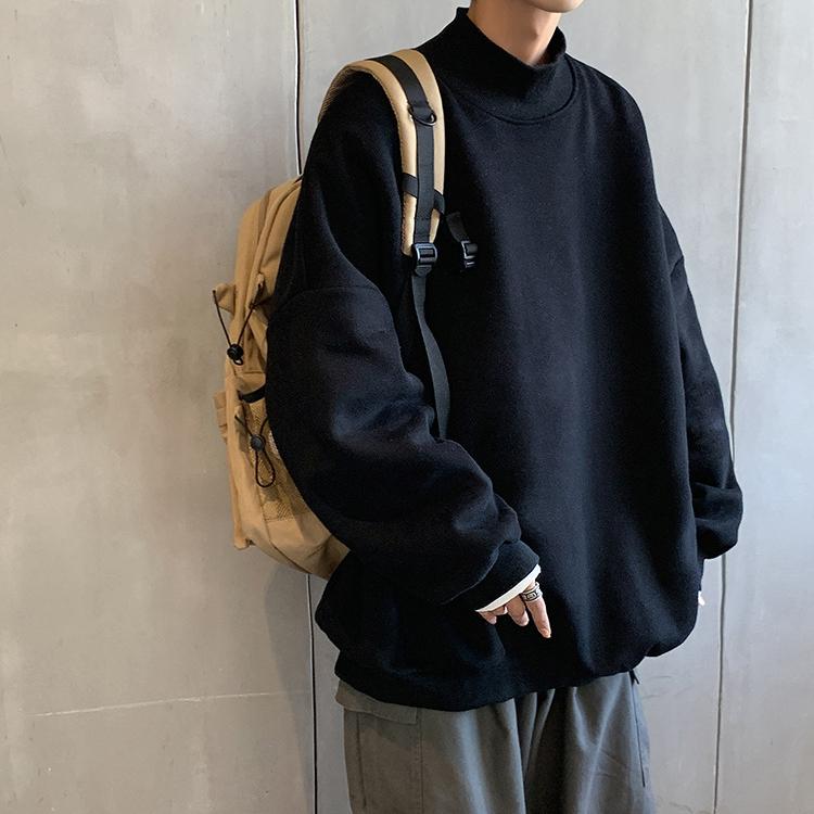 Флисовая толстовка для мужчин корейская мода повседневная толстовка с воротником-стойкой мужская уличная одежда пуловер в стиле хип-хоп оверсайз осенние топы M чёрный 1684₽