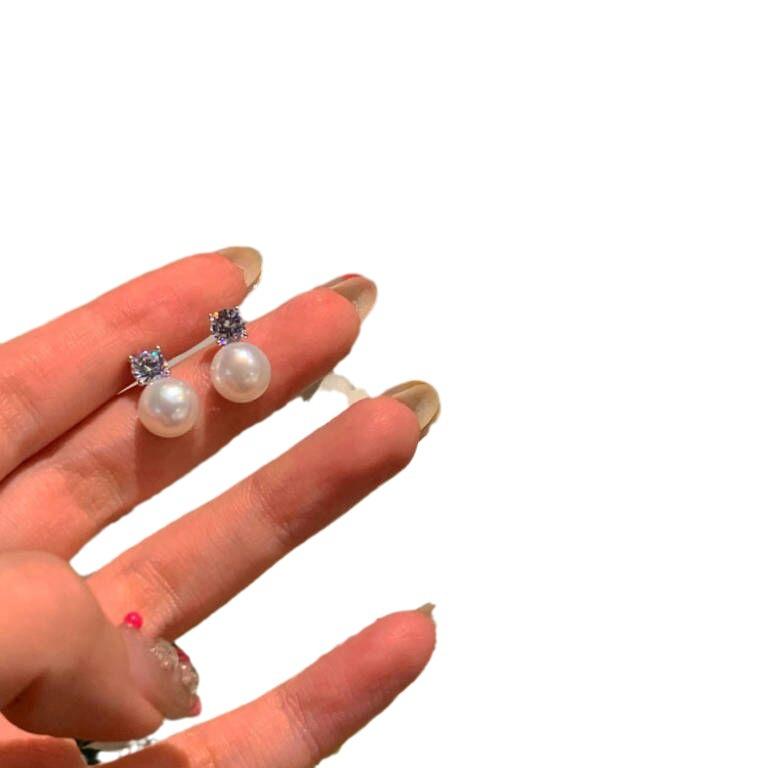 Silver Needle Delicate Pearl Flash Zirconium Stud Earrings Light Luxury Earrings Women's Design Sense Premium Earrings Women's New Trend