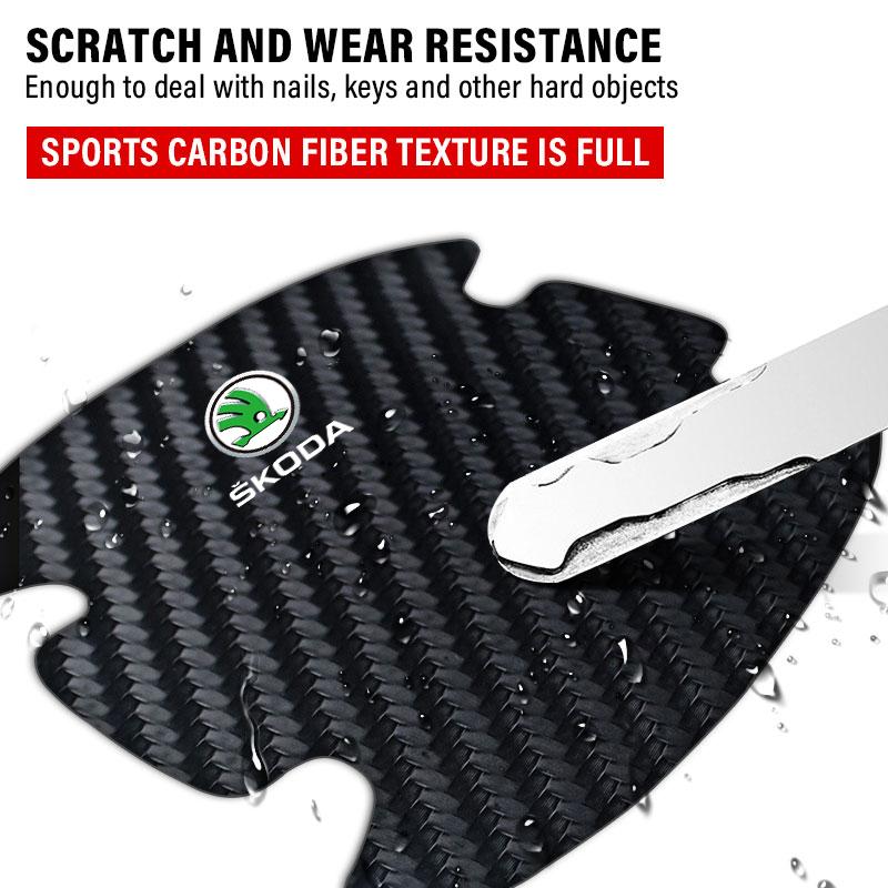 4P/Set Car Door Handle Anti-scratch Sticker Carbon Fibre for Skoda Octavia Enyaq Rapid Karoq Derivati Fabia Kodiaq Kamiq Superb Yeti