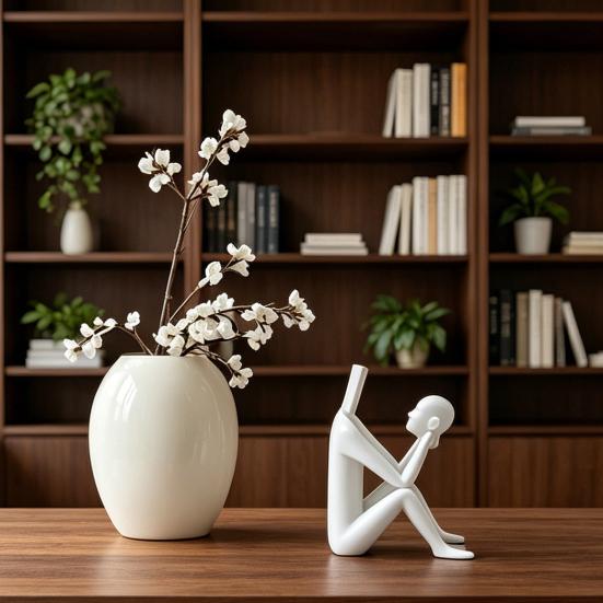 3D Printed Reading Man Statue, Abstract Book Head Sculpture, Creative Desk Decor, Phone Holder for Home Office Gift