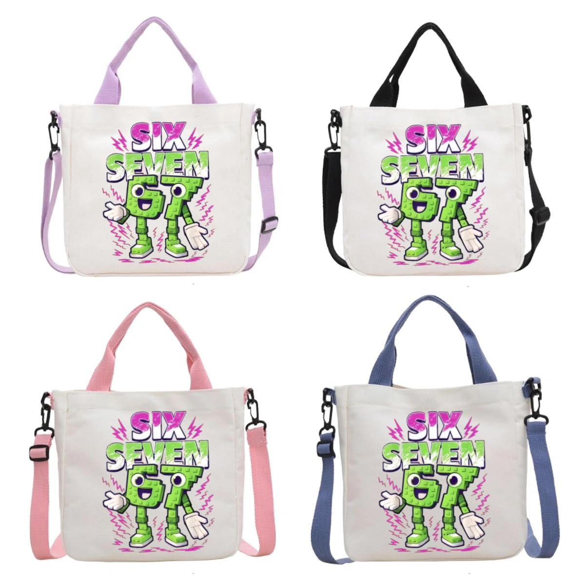 Steal A Brainrot Canvas Shoulder Bag 67 Six Seven Cartoon Pattern Print Crossbody Bag Boys Girls Fashion Large Capacity Handbag Purple-1PCS