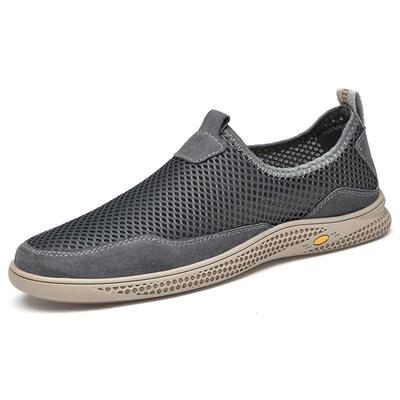 One-Step Lightweight Wear-Resistant Men's Slip-On Summer Mesh Shoes - Large Size, Breathable & Hollow Design.