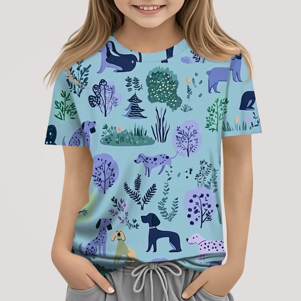 Kinder Mode Lässig Kurzarm Tier Floral Print Rundhals T-Shirt Top