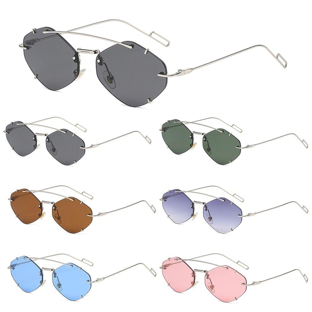 

Trendy Hexagon Sunglasses Retro Y2K Accessories Rimless Sun Glasses Beach/Travel/Streetwear