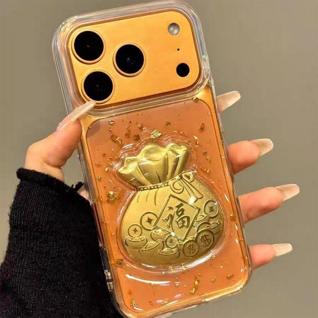 Three-dimensional Epoxy Phone Case for Apple 17PROMAX Small Fresh Skin Feel Soft Cover Soft Edge Card Passing New Year Celebration