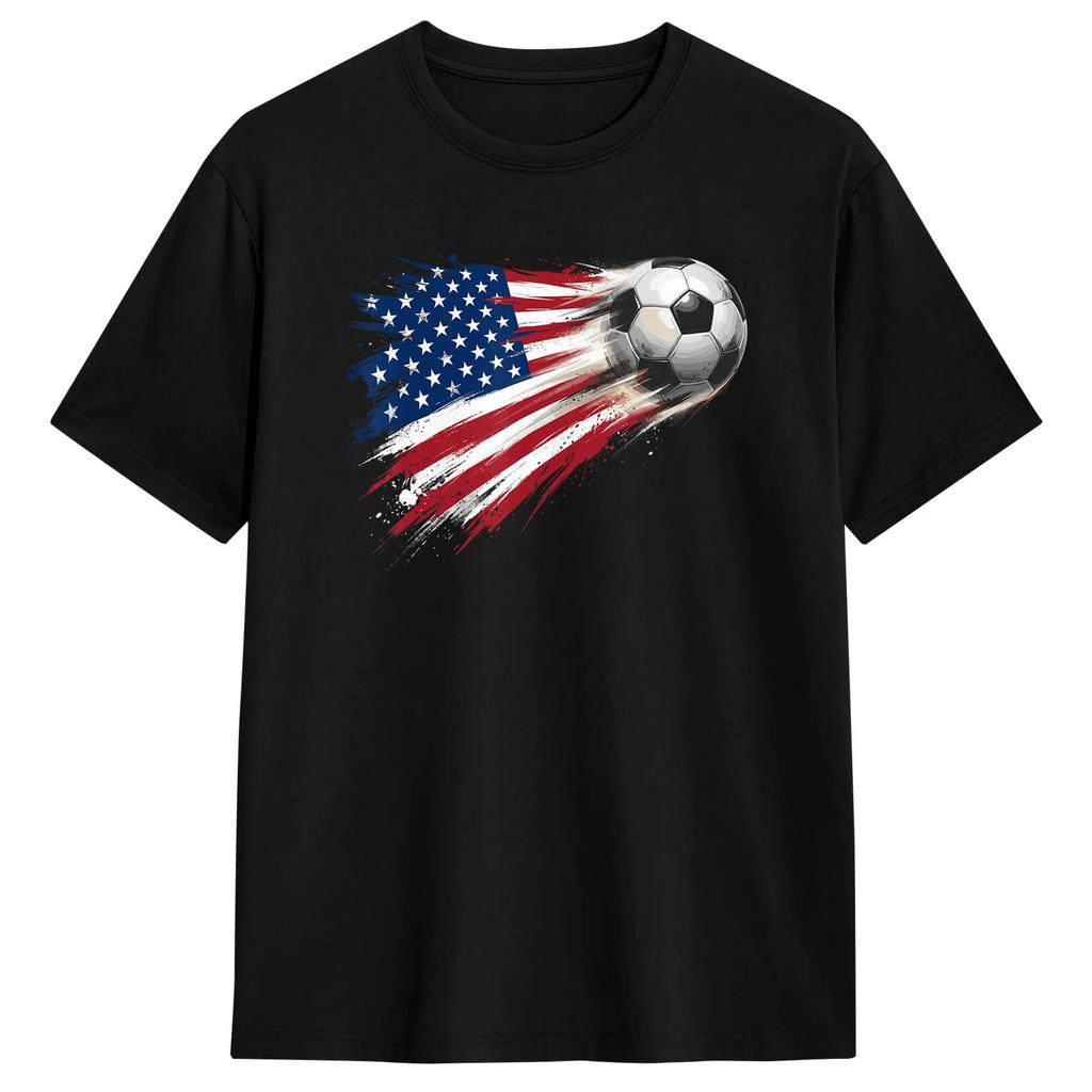 Fashion American Flag On Soccer Ball T-Shirts for Men Crew Neck Cotton T Shirts Short Sleeve Tee Shirt Graphic Tops