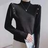 Women's Slim Fit Black Knitted Sweater - Medium High Neck, Autumn & Winter Base Layer