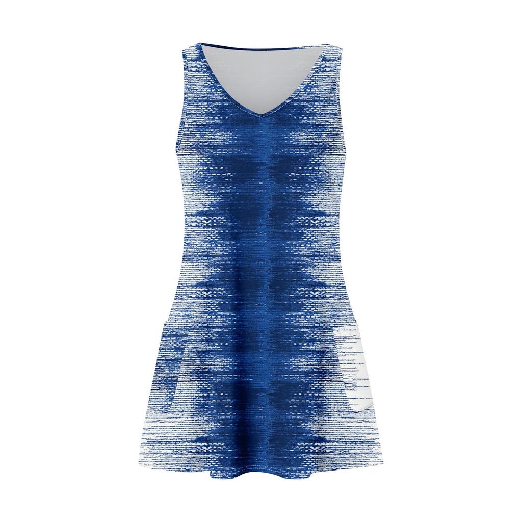 Lässiges Sommerkleid für Damen mit Taschen, Sommer-Boho-Strandkleid, bedruckte Blusen für Damen, T-Shirt-Kleid, V-Ausschnitt, lockere Tank-Kleider