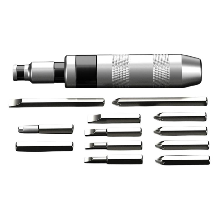 

13pc Solid Impact Driver Kit With Crosses Flat Hex Bit And Reinforced Steel Construction For Mechanical Use серебряный