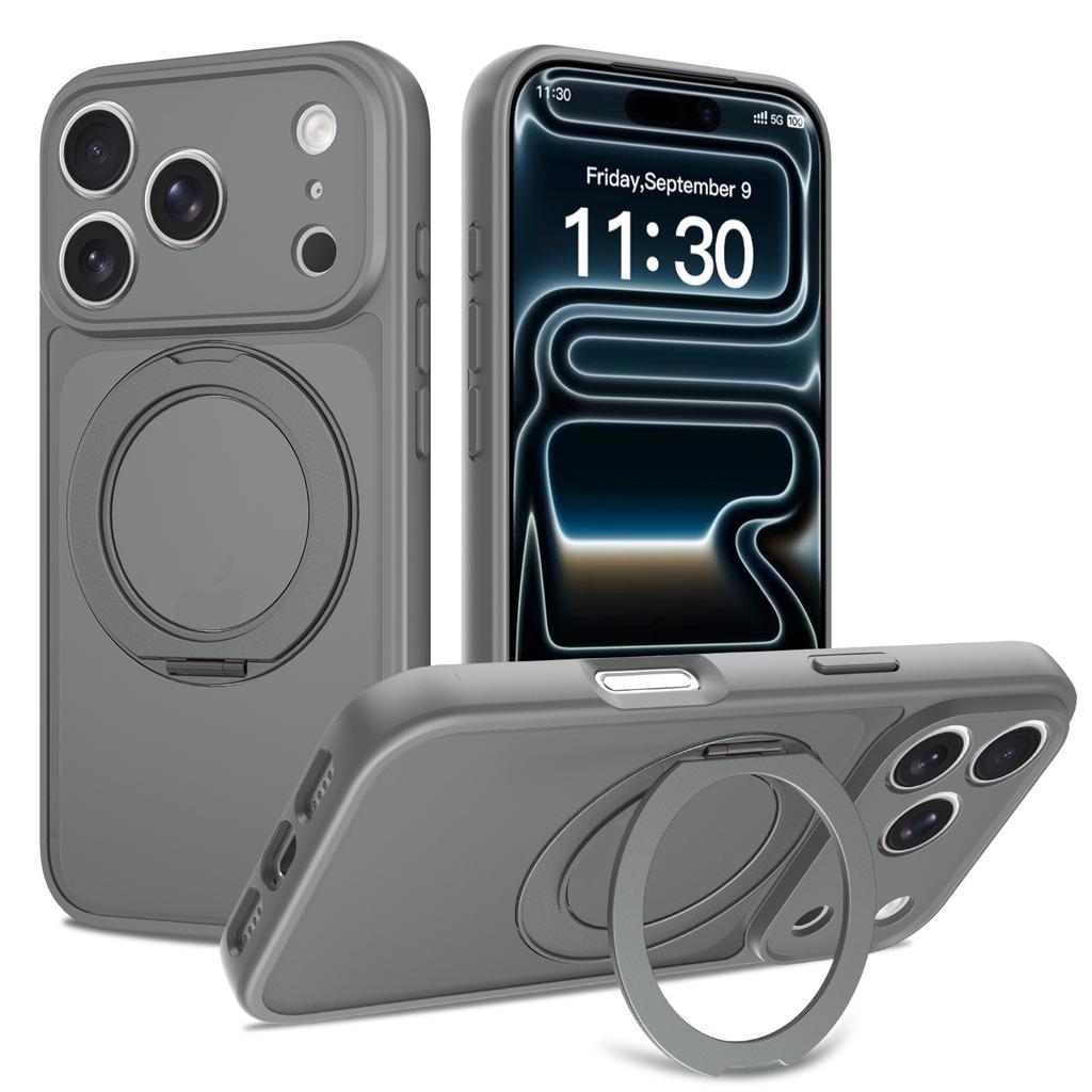 Suitable for Apple 17Pro magnetic mobile phone case 360 rotating bracket iPhone16pm anti-drop fine hole protective case