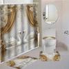 Tume Supply Bathroom Four-Piece Deluxe Gold Swan Curtain Pattern Shower Curtain Floor Mat Toilet Mat Set