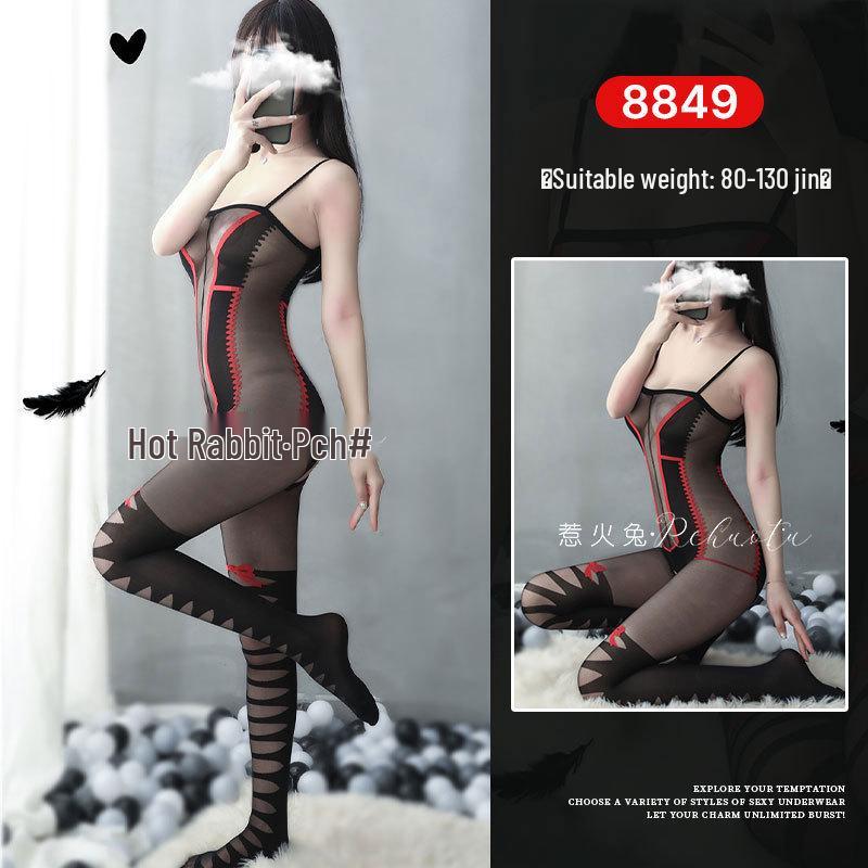 Seductive Rabbit Silk Bondage Lingerie Set: Open Crotch, Tearable Bodysuit with Garter and Stockings