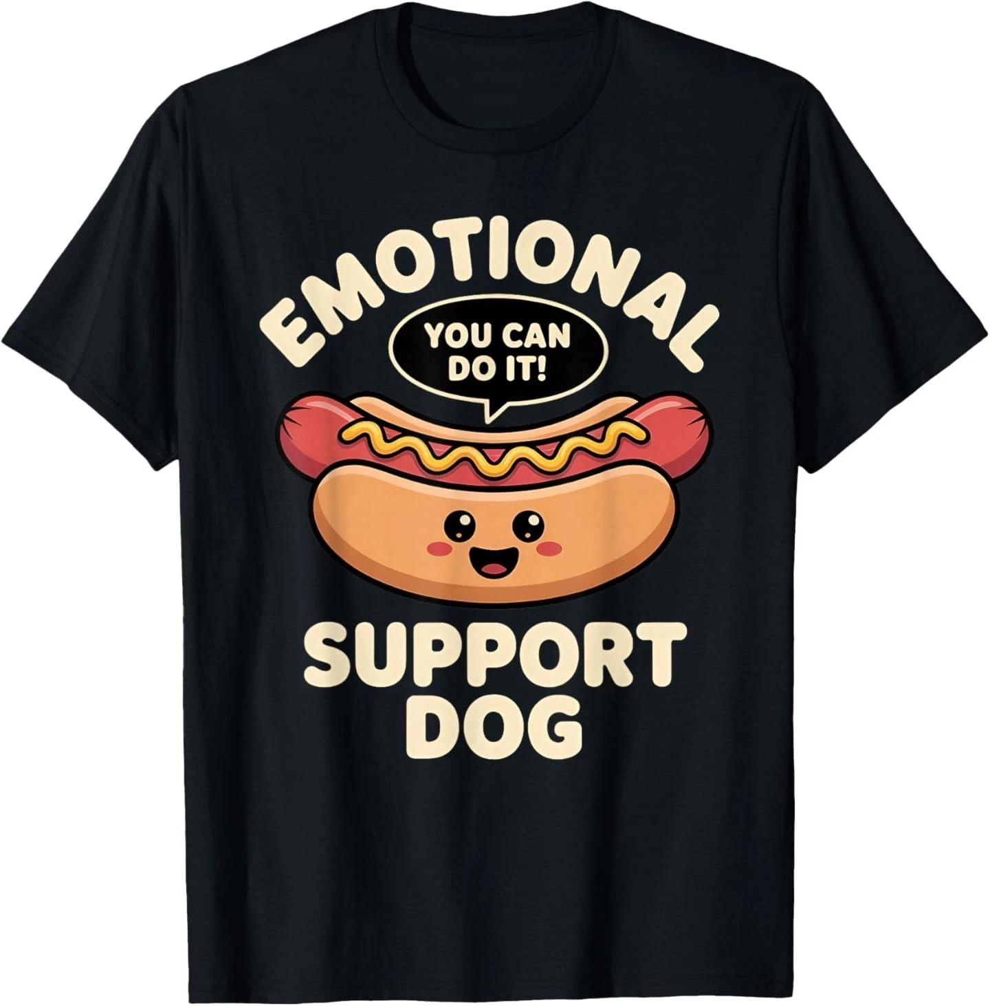 Funny Emotional Support Dog Hot Dog Kawai Motivational Shirt T-Shirt S
