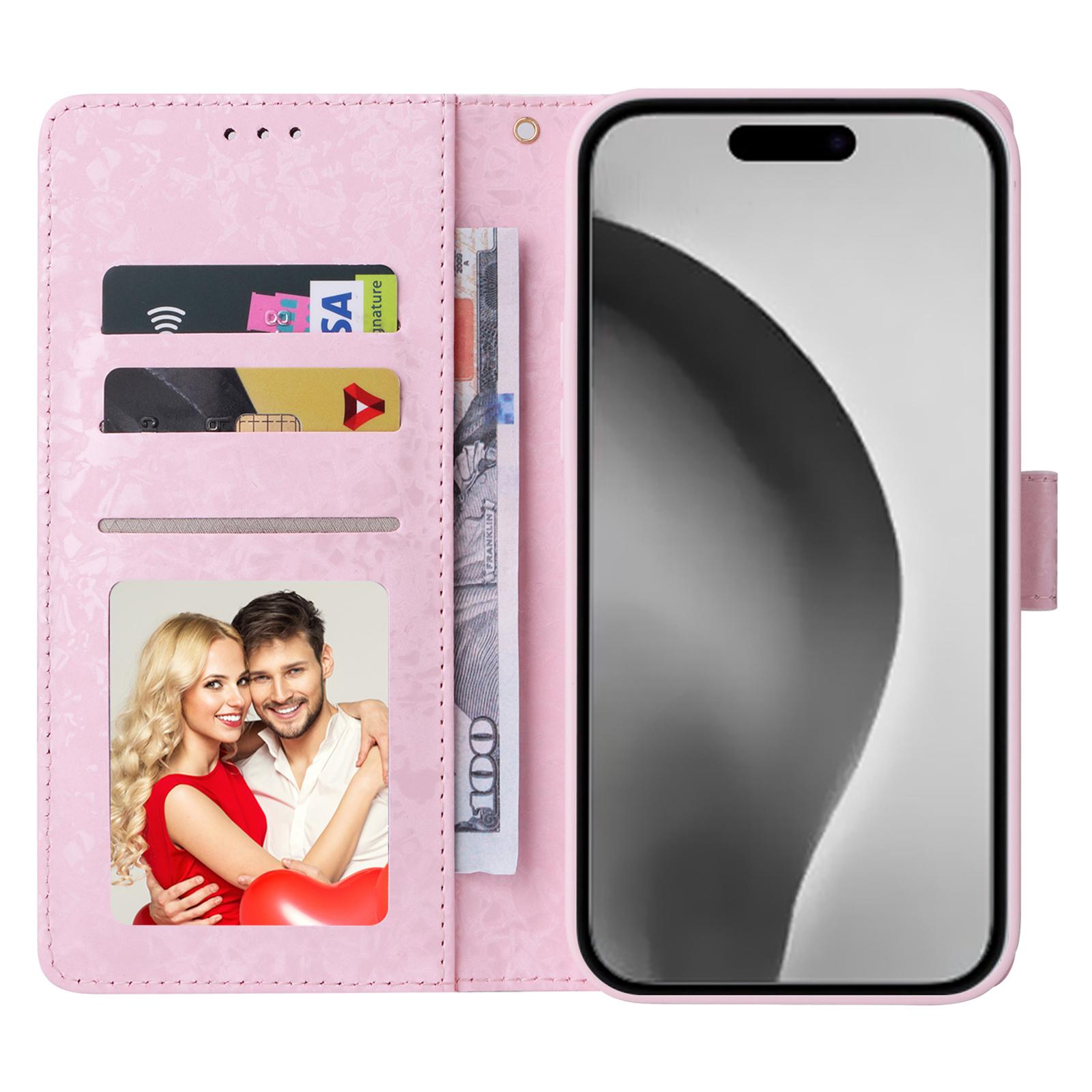 

For iPhone 16 Pro Max Cell Phone Case Lacquered RFID Blocking PU Leather Cover Colorful Flower