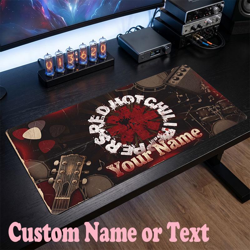 Red Hot Chili Peppers Customized Name Text Mouse Pad, Large Desk Mouse Mat Personalized Home Office Present