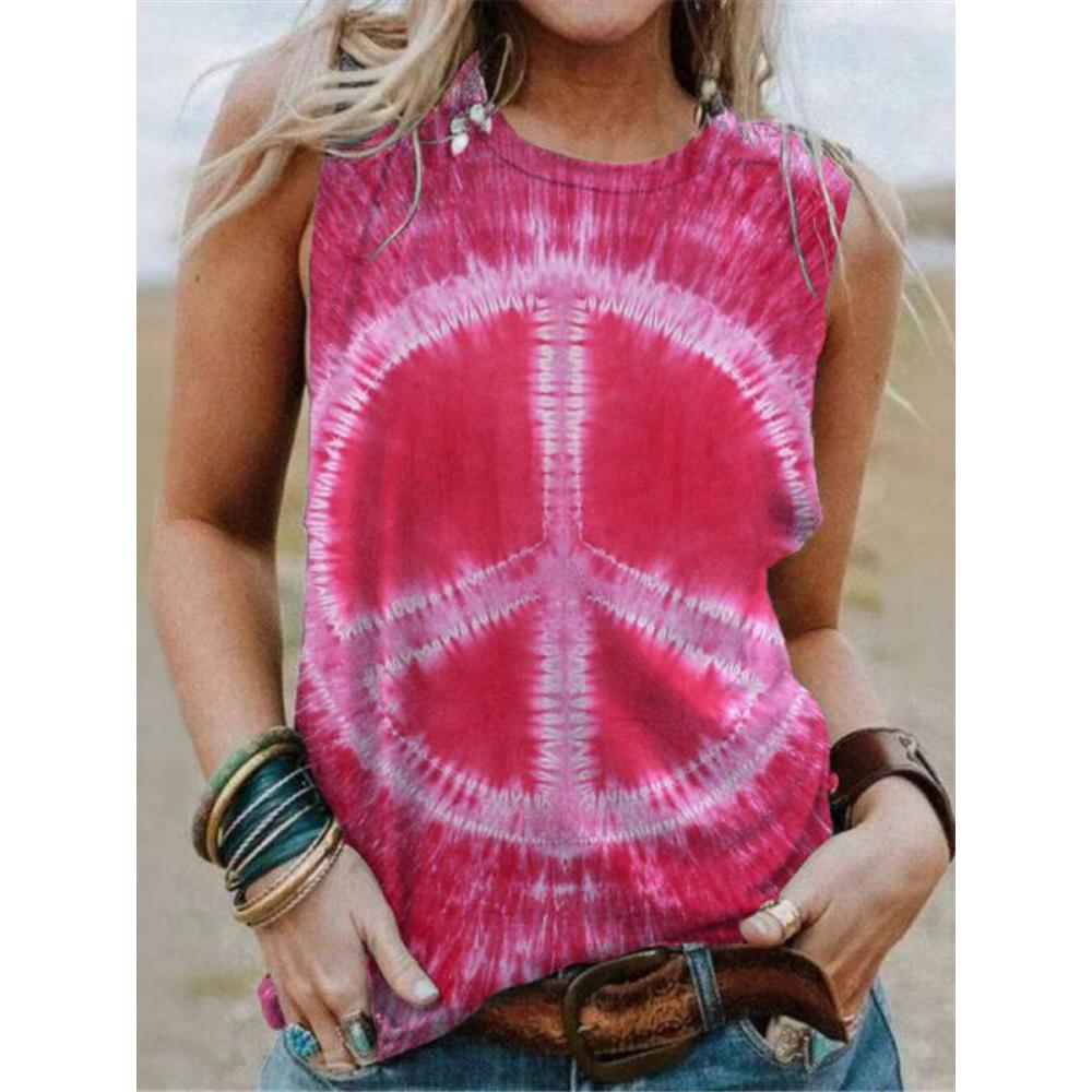 Women's Geometric Rainbow 3D Printed Sleeveless T-shirt, Round Neck Off Shoulder Casual Tank Top, Y2K Sleeveless T-shirt, Women's Summer Dress