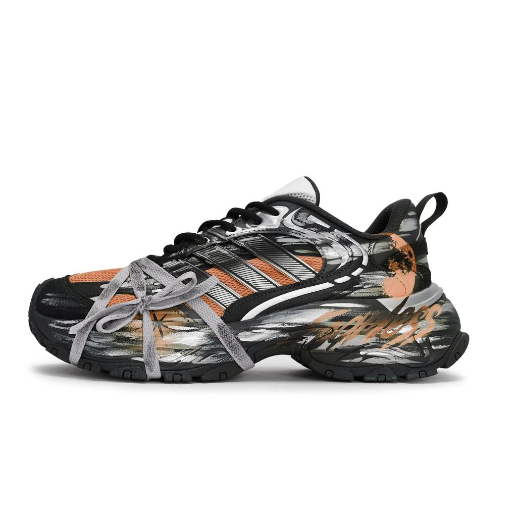 adidas SHADOW FEVER Moonfall Slip Resistant Abrasion Resistant Low Top Chunky Sneakers Unisex Black Orange Red JR0040(Team80-S-BOX)