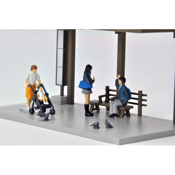 TOMYTEC GeoCollection 1/64 Car Snap 05a Bus Stop - ABS Accessory & PVC Figure/Accessory Set - Orange, Black & Gray