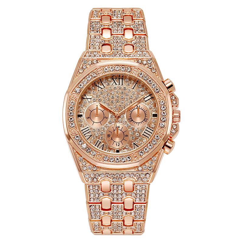 2021 Men's Full Diamond Quartz Watch with Steel Band and Rhinestone Dial