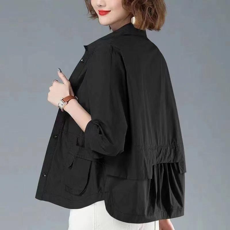 Fashion Single Breasted Solid Color Jackets Spring All Match Loose Casual Long Sleeve Pockets Coats Women's Clothing
