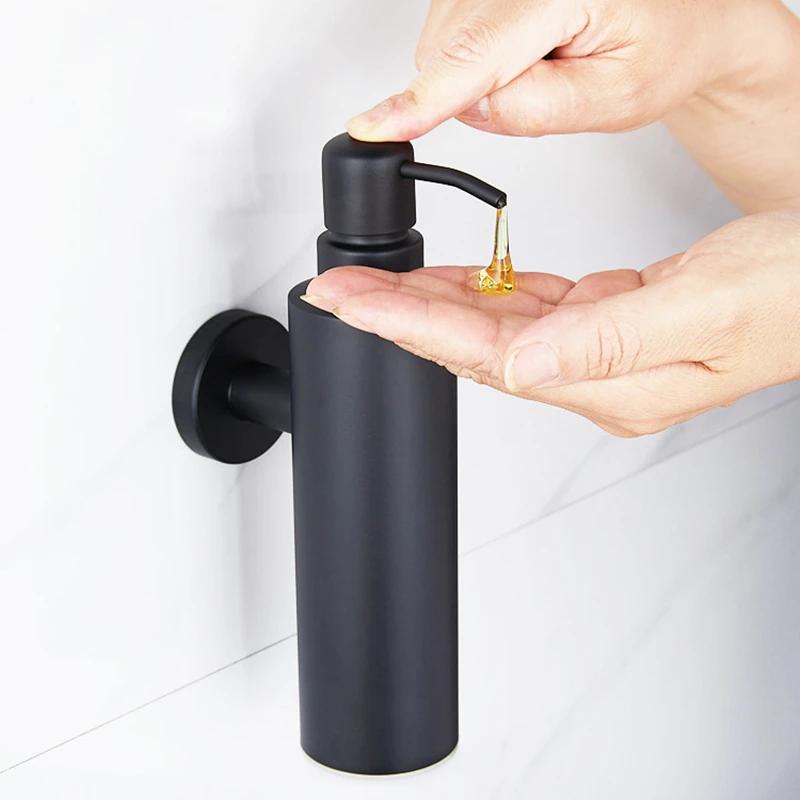 Schwarze Flüssigseifenspender Handpresse Metallpumpe Spender Wand Badezimmerzubehör Küche Edelstahl Lotionflasche