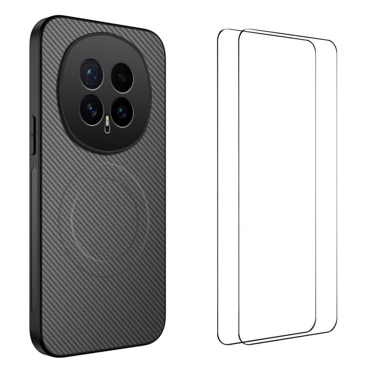 

For Honor Magic8 5G Magnetic Case WANLONFENG TQ1 Series Carbon Fiber Texture PC TPU Phone Cover with 2Pcs Screen Films