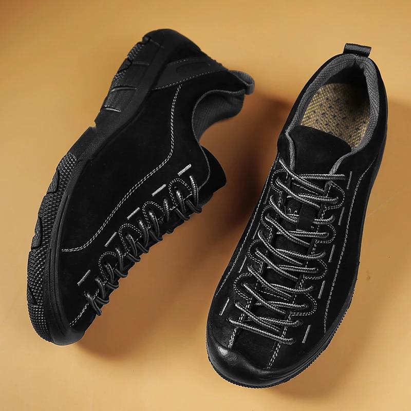 Fashion New Suede Leather Men Casual Shoes Male Comfortable Flat Shoes Trendy Sneakers For Men Lace Up Oxfords Soft Basic Outdoor Shoes