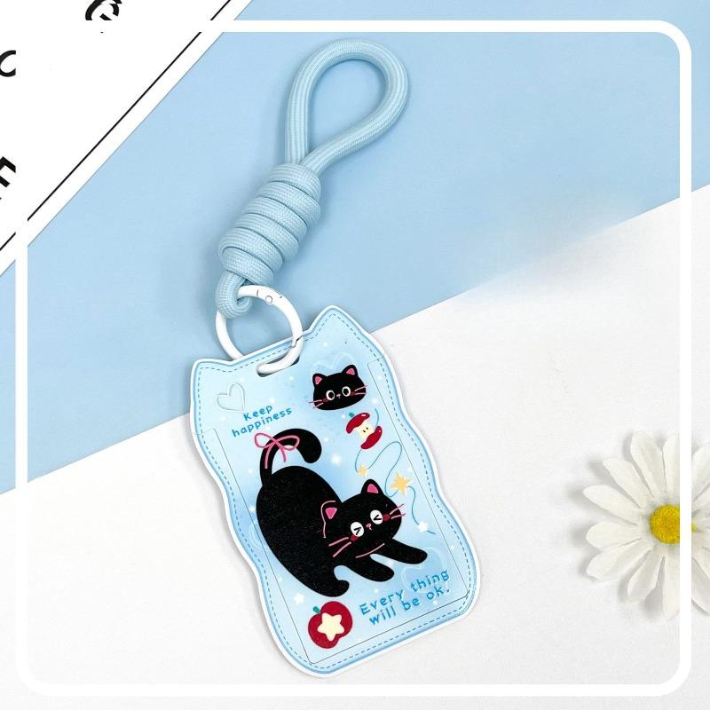 Creative Cat Ears Wave Card Holder Student Campus Card Tag Badge Bag Sliding Cover ABS ID Cover Protective Cover