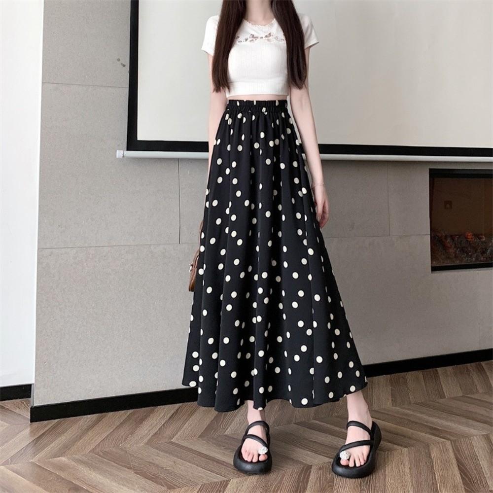 Elastic Waist Polka Dot Skirt Slim Fit Half-length Dress Elegant A-Line Skirt  Vacation