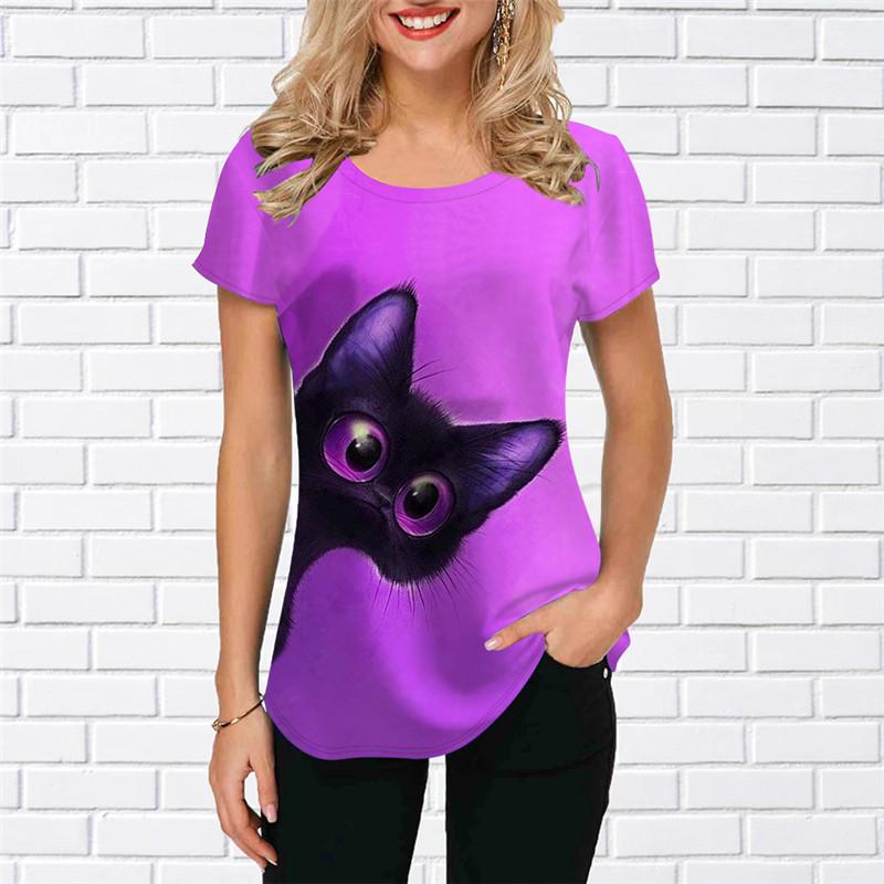 

3D футболка с рисунком кота с коротким рукавом, 3D забавная уличная одежда в стиле хип-хоп, женская футболка с животным принтом, свободные повседневные женские топы большого размера, футболки S