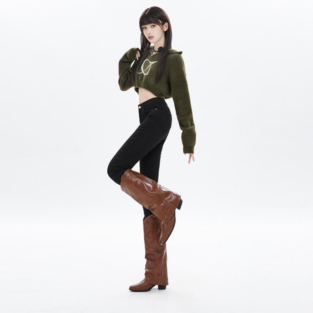 New 2025 autumn and winter simple high street casual slim pants women's elastic high and thin jeans