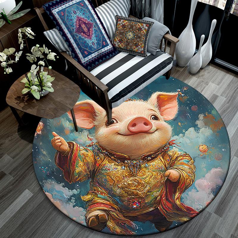 Fantasy Pig Round Area Rug,Carpet Rug for Living Room Bedroom Sofa Playroom Decor,Non-slip Floor Mat