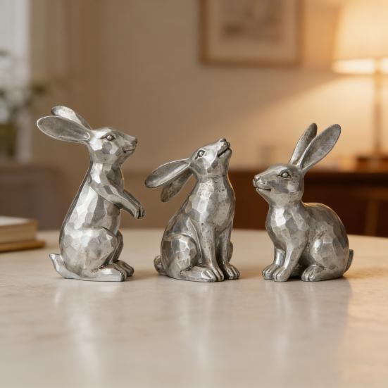 3 st påskharefigur Liten dekorativ kaninstatyett Vintage harts Kaninskulptur för Vår Hem Bordsdekoration