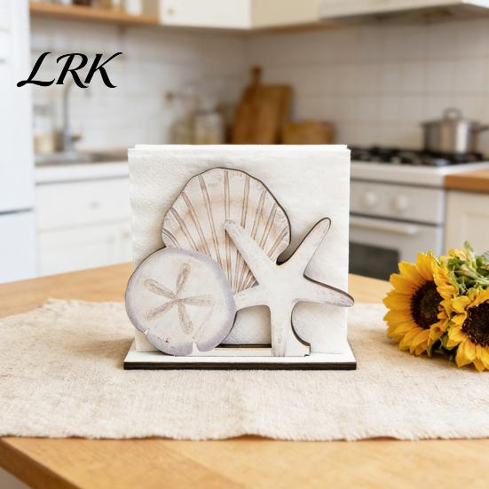 Square Vertical Paper Towel Storage Wooden Napkin Holder, Ocean Style Dispenser, Distressed Wood Rack Ordered Holder for Kitchen Dining Table