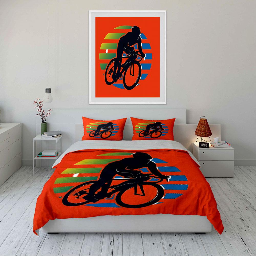 Cyclist Silhouette Art Print Bedding Duvet Cover Set Duvet Cover Pillowcases (1*Duvet Cover 2*Pillowcases, without duvet insert)