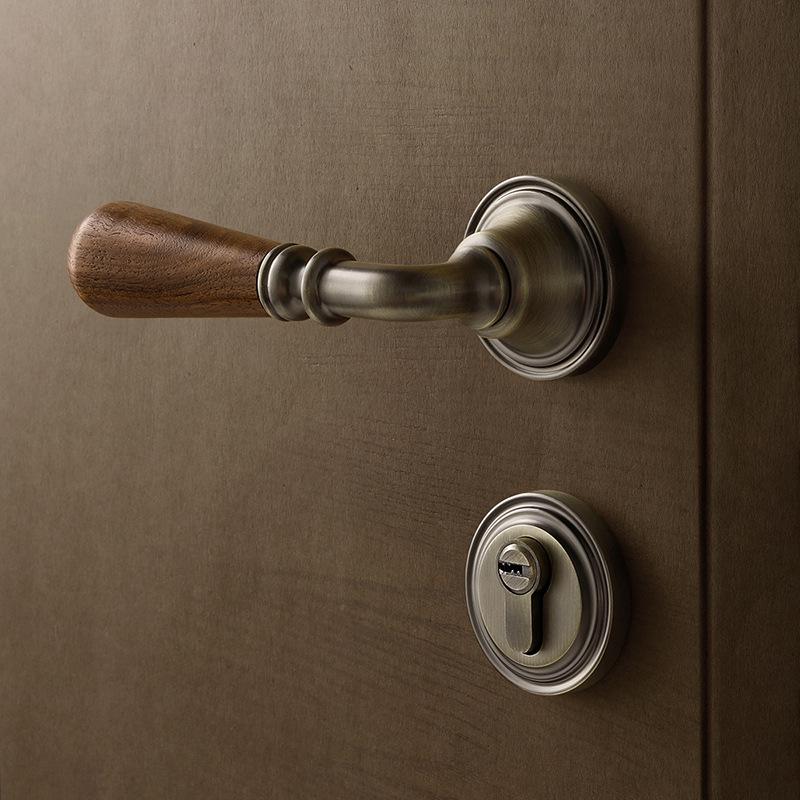Vintage Style Magnetic Silent Door Lock with Black Walnut Wood Handle