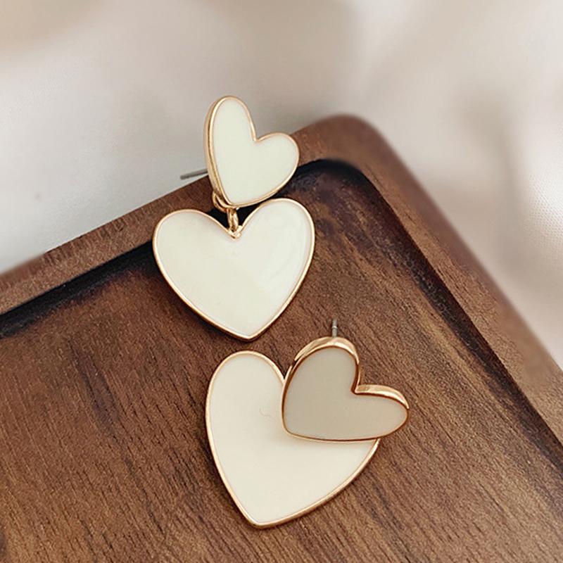 New Korean Style White Green Heart Drop Earrings For Women Contracted Heart Pearl Asymmetrical Earring Party Jewelry