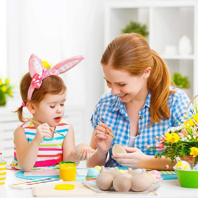 Wooden Easter Eggs To Paint, High Quality Unpainted Wooden Eggs Fake Wood Craft Eggs For Decorating, Easter Egg Ornaments