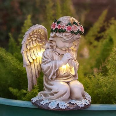 Garden Statues for Outside, 3 LED Solar Praying Angel Figurines Decorative Light, Waterproof Resin Fairy Statue Solar Light for Patio Balcony Yard