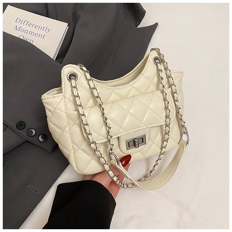 

Премиальная сумка-цепочка с ромбовидным узором Женская 2025 Лето Новинка Сумка на плечо с замком Сяосянфэн Универсальная Модная Сумка-мессенджер белый