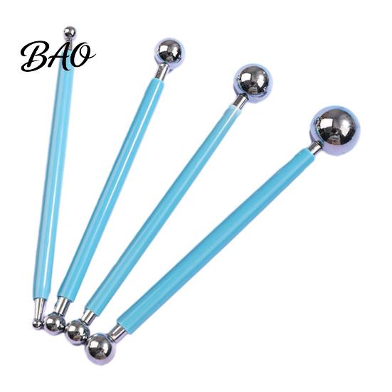 Fondant Decorating Tools 4Pcs Polymer Clay Shaping Tool Set, Sculpting Stick with Stainless Steel Ball, 4 Size DIY Pottery Modeling